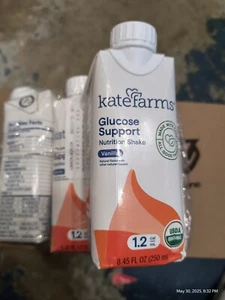 KATE FARMS Organic 1.2 Glucose Support Shake, Vanilla, 8.45 Fl Oz 6 Pack Ex 6/25 - Picture 1 of 6
