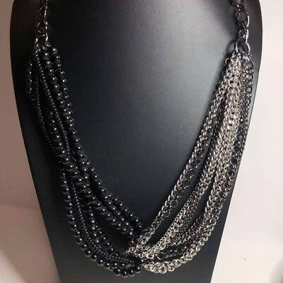 3633 TALBOTS Collar Torcido Capa Cuentas y Cadena Negro 22-24" Foto 1 de 2