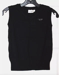 DIESEL Unisex Kids 24" - 26" Black Katty Tricot Maglia 100% Merino Wool Tank Top - Picture 1 of 3
