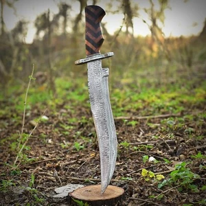 Damascus Steel Bowie Knife with Full Tang Handle – Hunting & Survival Knife - Picture 1 of 13
