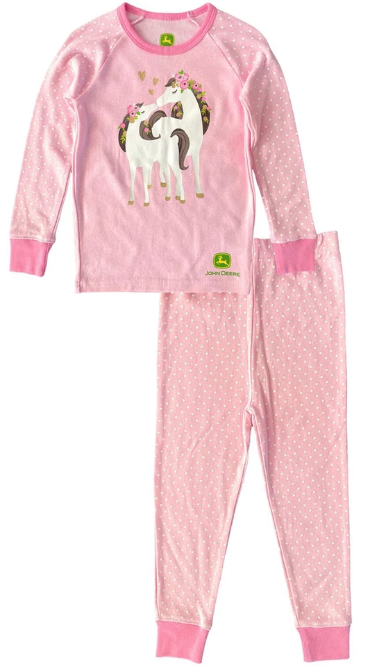 NUEVO Juego de 2 Pantalones de Pijama John Deere Rosa Blanco Caballo Brillo Tallas 4 5 6 6x Foto 1 de 1
