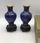 Jingfa Cloisonne Vases 6 Inches Set Of 2 With Wooden Stands In Original Box 