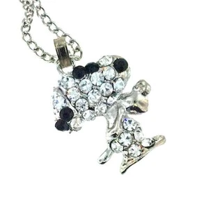 Peanuts Snoopy Crystal NECKLACE White Gold Plated Charlie Brown Love Heart - Picture 1 of 1