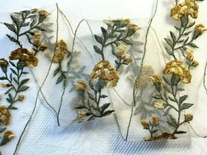 embroidered 1960s trim 2.25" carnation yellow gold sheer 42"pc - Picture 1 of 8