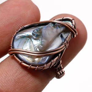Abalone Shell Gemstone Handmade Wire Wrap Copper Gift Jewelry Ring 7.25" PG 346 - Picture 1 of 4