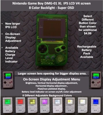 Nintendo Game Boy DMG-01 XL IPS OSD V4 Pantalla 8 Colores Retroiluminación Mod- Elige Color Foto 1 de 2