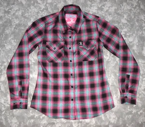 Dixxon Shreddy Flannel Shirt Women’s S Pink Plaid Long Sleeve Limited Edition - Picture 1 of 9