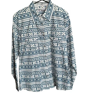 Cowgirl Hardware Women's Large Aztec Western Long Sleeve Snap Shirt Large Blue - Picture 1 of 6