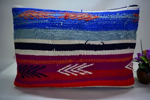 Traditional Hand Knotted Kilim Pillow, 16x24in, Multicolor Retro Vintage Pillow, - Picture 1 of 8