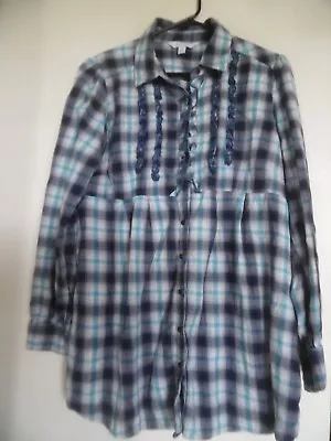 Camisa túnica informal manga larga con volantes a cuadros Relativity talla L 12/14 Foto 1 de 3