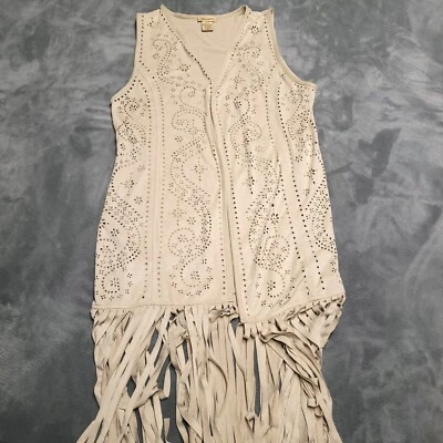 Chaleco pequeño abierto occidental de cuero sintético Wrangler flecos largos borla tostada Foto 1 de 4