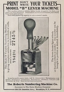 1914 AD (M9) ~ ROBERTS NUMBERING MACHINE CO. BROOKLYN. HEBELDRUCKMASCHINE - Bild 1 von 1