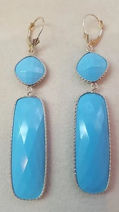 14k Yellow Gold Earrings with reconstructed Turquoise - Picture 1 of 7