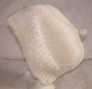 VINTAGE + NEW SKILLFULLY HANDKNIT LUXURY LOFTY MOHAIR CREAM HAT - MED - LG - Picture 1 of 4