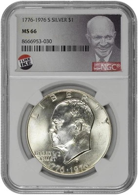 1976 S $1 Silver Ike Dollar NGC Graded MS 66 with Exclusive Label and New Holder - Image 1 of 2