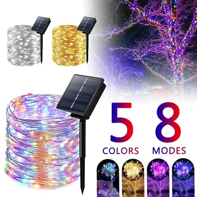 100/200 LED Solar Fairy String Light Copper Wire Outdoor Waterproof Garden Decor - Image 1 of 4