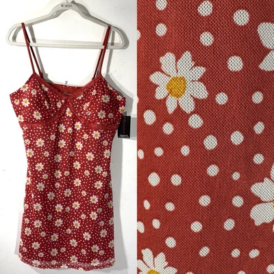 No Boundaries Y2K Baby Doll Camisole Mini Dress Size XL 15-17 Pink Daisy NWT - Image 1 of 4