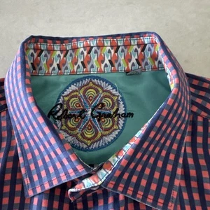 Robert Graham Shirt Men’s 2XL Checkered Floral Flip Cuff Long Sleeve Button Up - Picture 1 of 8