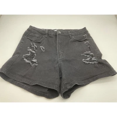 Shorts jeans preto feminino Rue 21 tamanho 10, desgastado, 5 bolsos, zíper mosca - Imagem 1 de 4