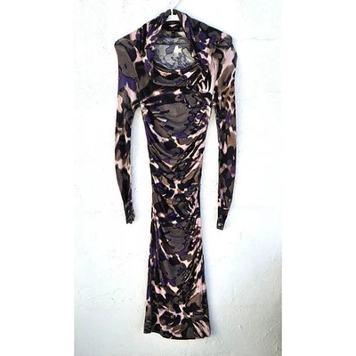 Vestido Y2K Escada Mujer 34 Pequeño Gris Rosa Lana Camuflaje Acanalado Bodycon Midi  Foto 1 de 4