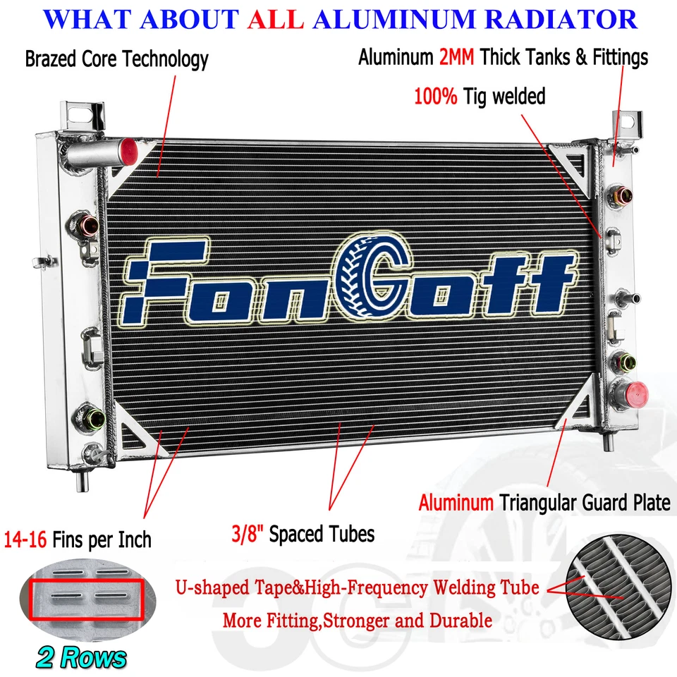 For 2001-02 Chevy Silverado GMC Sierra 2500 HD 3500 8.1L 2Rows Aluminum Radiator - Image 1 of 4