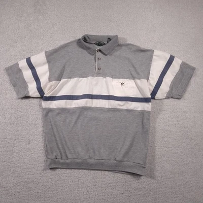 Camisa Polo Hill & Archer Para Hombre Grande Gris Blanco Azul Rayas Bloques de Color Golf Foto 1 de 4