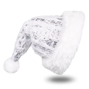 Silver Sequins Santa Hat, White Plush Hat Comfortable Holiday Hats for Women,... - Picture 1 of 6