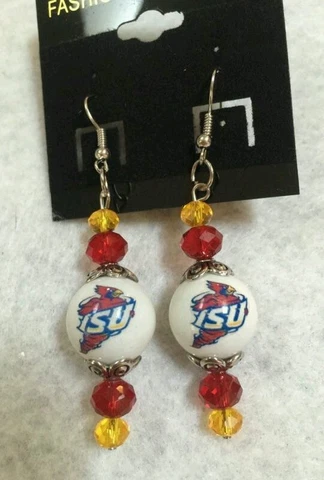 UNIVERSITY IOWA EARRINGS GLASS BEADED ISU STATE COLLEGE FOOTBALL LOGO CYCLONES Cover