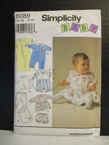 Simplicity Pattern 8089 Babies Layette Sz NB-12 M Dress Romper Top Pants Panties - Picture 1 of 14