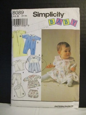 Simplicity Pattern 8089 Babies Layette Sz NB-12 M Dress Romper Top Pants Panties - Image 1 of 4