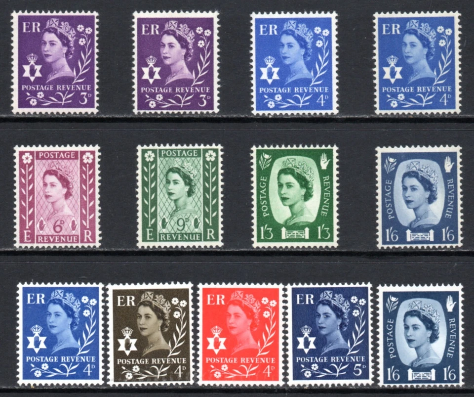 N.I. 1958-67 SET OF 13 INCLUDING PHOSPHOR VARIANTS, FINE MNH - Image 1 of 1