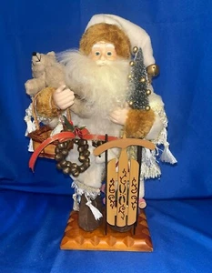 GRANDEUR NOEL 16" Fabric Santa Claus 2001 Christmas Toys Wood Base NICE! MIB - Picture 1 of 6
