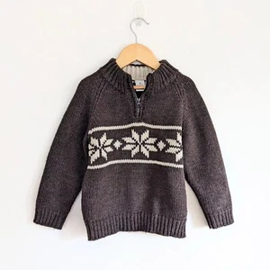 Kids size 3-4 Vintage Knit Jumper Target Brown Fairisle Pattern Quarter Zip - Picture 1 of 6