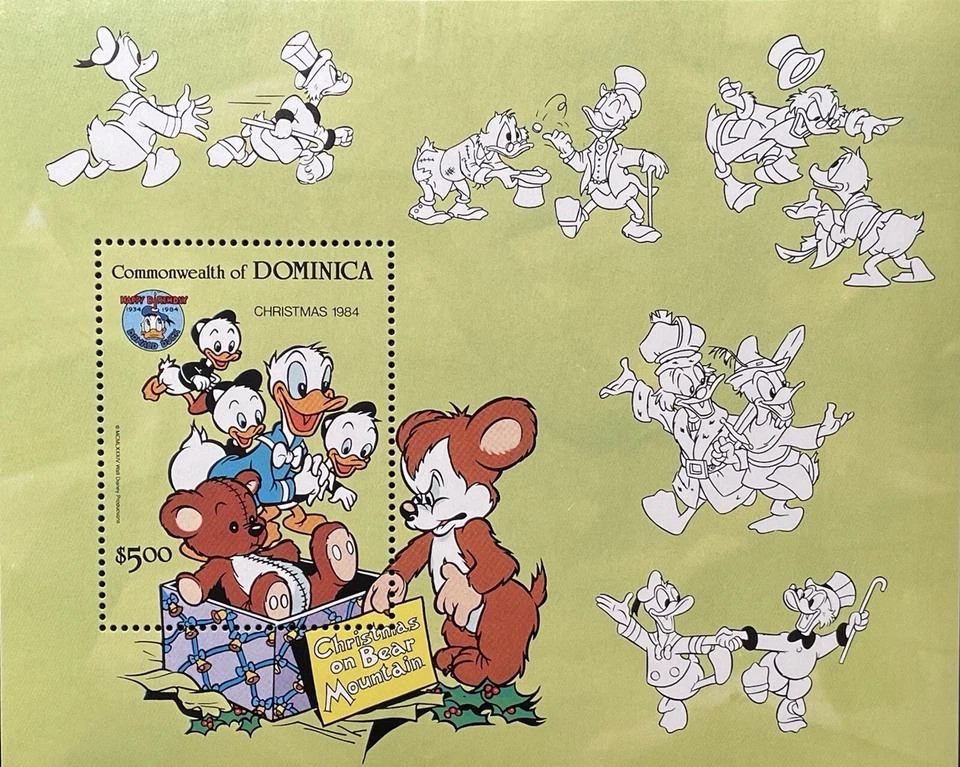 DOMINICA DONALD DUCK DISNEY CHRISTMAS 1984 STAMPS SS MNH HAPPY BIRTHDAY 50 YEARS - Image 1 of 1