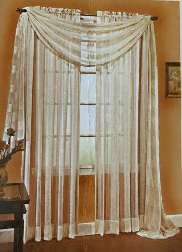 Diamante 刺绣扇贝 Stylemaster 亚麻透明 6 码窗户围巾 象牙色 — 第 1/1 张图片