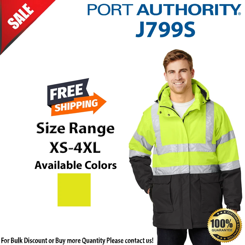 Port Authority Mens Long Sleeve ANSI 107 Class 3 Safety Heavyweight Parka J799S - Image 1 of 1