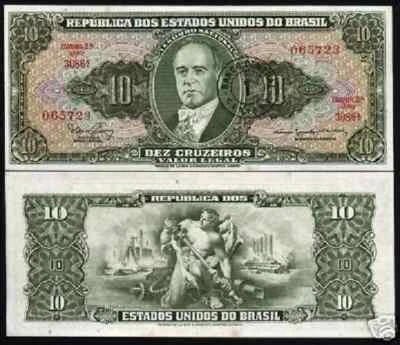 Brazil 1 C on 10 CRUZEIROS P-183 ND 1967 Brazilian Industry UNC Paper Money NOTE - Image 1 of 4