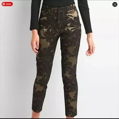 NUEVO GAP Pantalones Ajustados al Tobillo Jacquard Floral Dorado Negro Brillo Retro Y2K Grunge Años 90 Foto 1 de 4