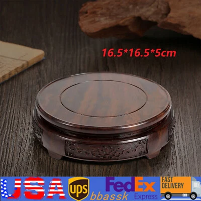 Soporte de exhibición de madera chino tallado a mano pedestal redondo bonsai tetera jarrón base Foto 1 de 4