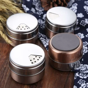 1pc Magnetic Spice Jars Stainless Steel Camping Condiment Containers Holder Tins - Picture 1 of 10