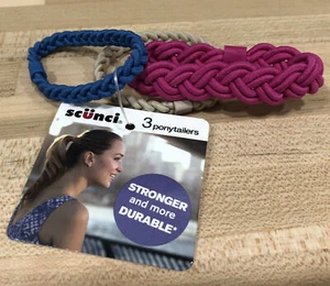Scunci 3 Ponytailers Blue Tan Pink Ponytail Holders - Picture 1 of 3
