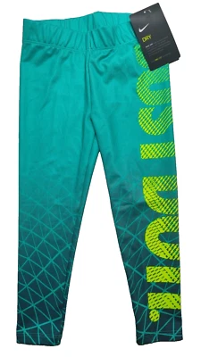 NIKE Dry Niñas Talla 4 Hyper Jade JUST DO IT Dri-fit Leggings Atléticos NUEVO Foto 1 de 4