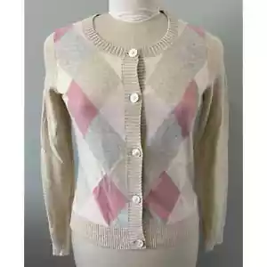 Cardigan Talbots lana di agnello e angora capelli di coniglio crema rosa grigio argilla nuovo con etichette S - Foto 1 di 4