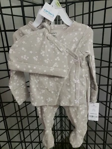 NEW infant Carter's Girls 3 Pc Pajama Set Size 3 mo. pants Shirt hat $26 gray - Picture 1 of 4
