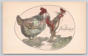 Henne gepickt Hahn Mann Gesicht Humor Vintage 1912 Postkarte - Bild 1 von 2