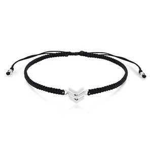 Pulsera ajustable triple en forma de V de plata de ley con dije de cuerda negra - Imagen 1 de 6