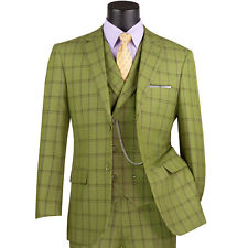 VINCI Men's Windowpane 3-Piece Suit 38S-56L, 6 Colors, Modern Fit - NEW