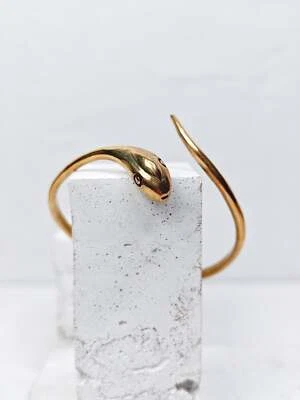 Goldener verstellbarer Schlangen Armreif, Armreif Schlange aus Messing - Bild 1 von 4