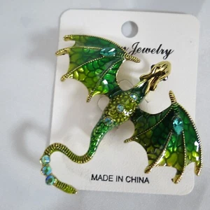 Enamel Flying Dragon Brooches Pin With Rhinestones 3" - Picture 1 of 4