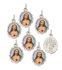 Silver Toned Sacred Heart of Jesus Small Pendant, 0.50" W x 0.75" L, Pack of 6 - Picture 1 of 1